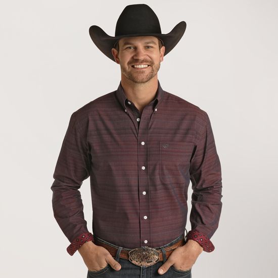 Panhandle Rough Stock Stretch Maroon Shirt