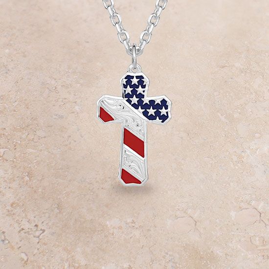 Born In The USA Patriotic Cross Necklace